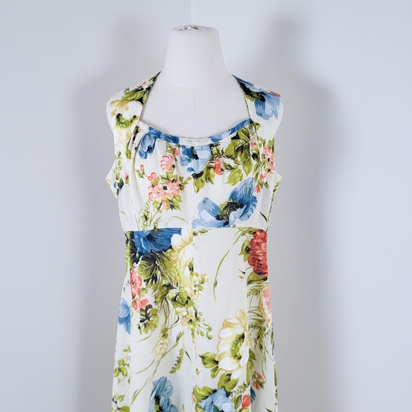 70's A-Line Floral Dress Hawaiian Square Neck Halter Cap Sleeves Full Circle - Picture 14 of 16